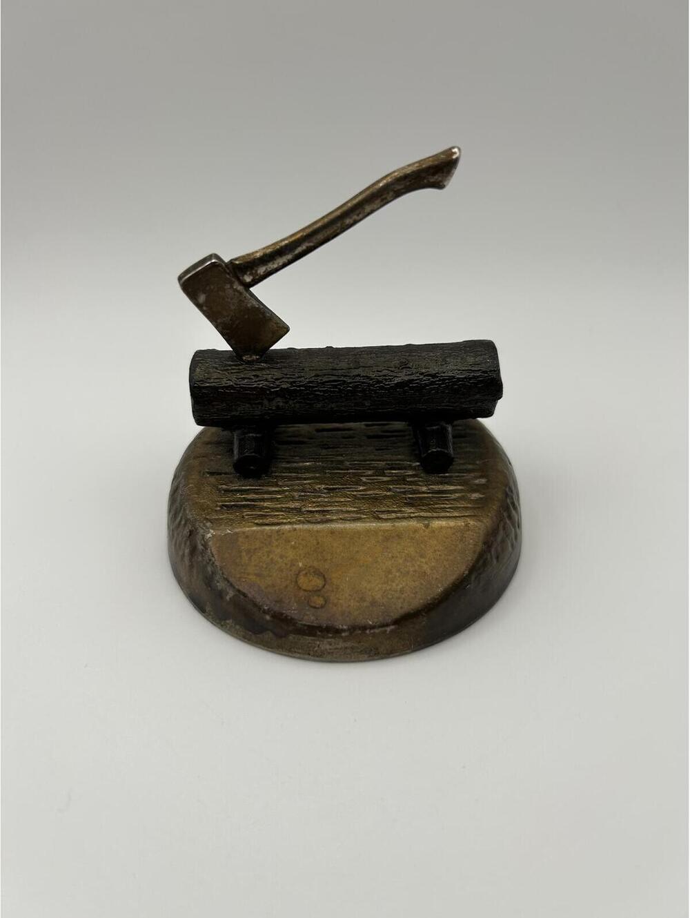 Vintage Boy Scouts of America Wood Badge Paperweight Metal Log & Removeable Axe